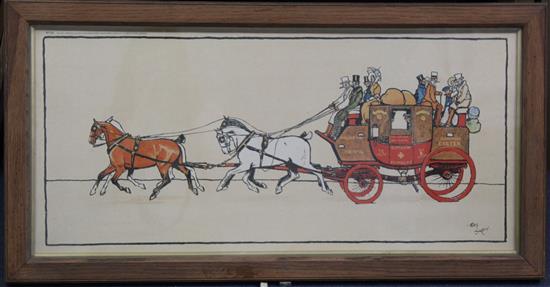 Cecil Aldin (1870-1935) Mail coaches Perth Aberdeen and London Plymouth, 12.5 x 26.5in.